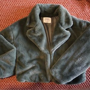 Cropped Faux fur emerald green coat. Brand new.